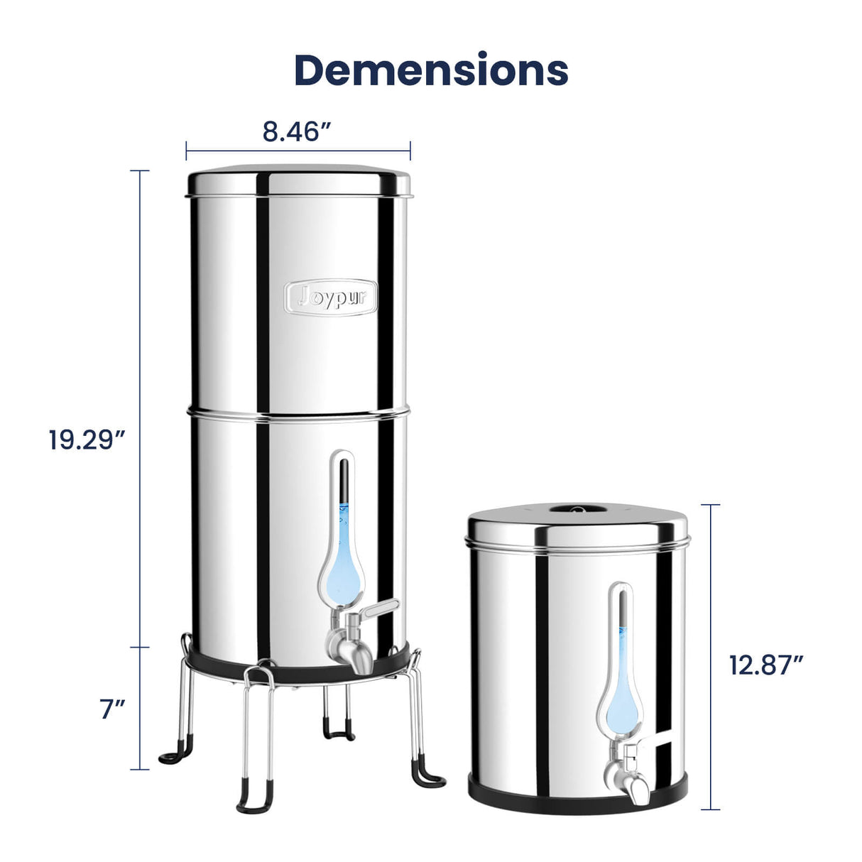 Joypur Visdow Classic Gravity Water Filter System with Iconic Dome Lid – 2.25 Gallon Stainless Steel Countertop Water Purifier