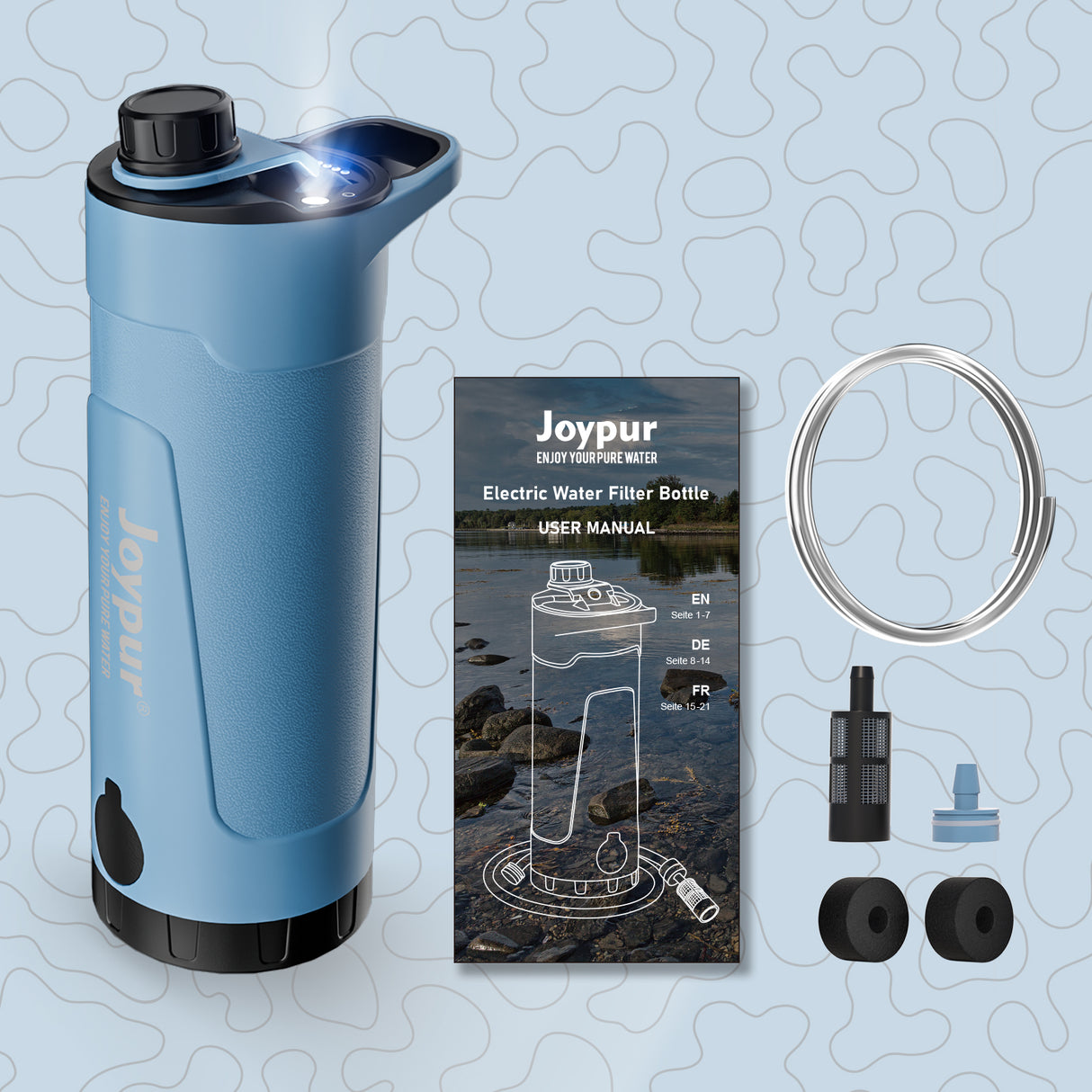 Joypur Portable Electric Water Filter Bottle – 22oz Purifier for Camping, Travel & Everyday Use