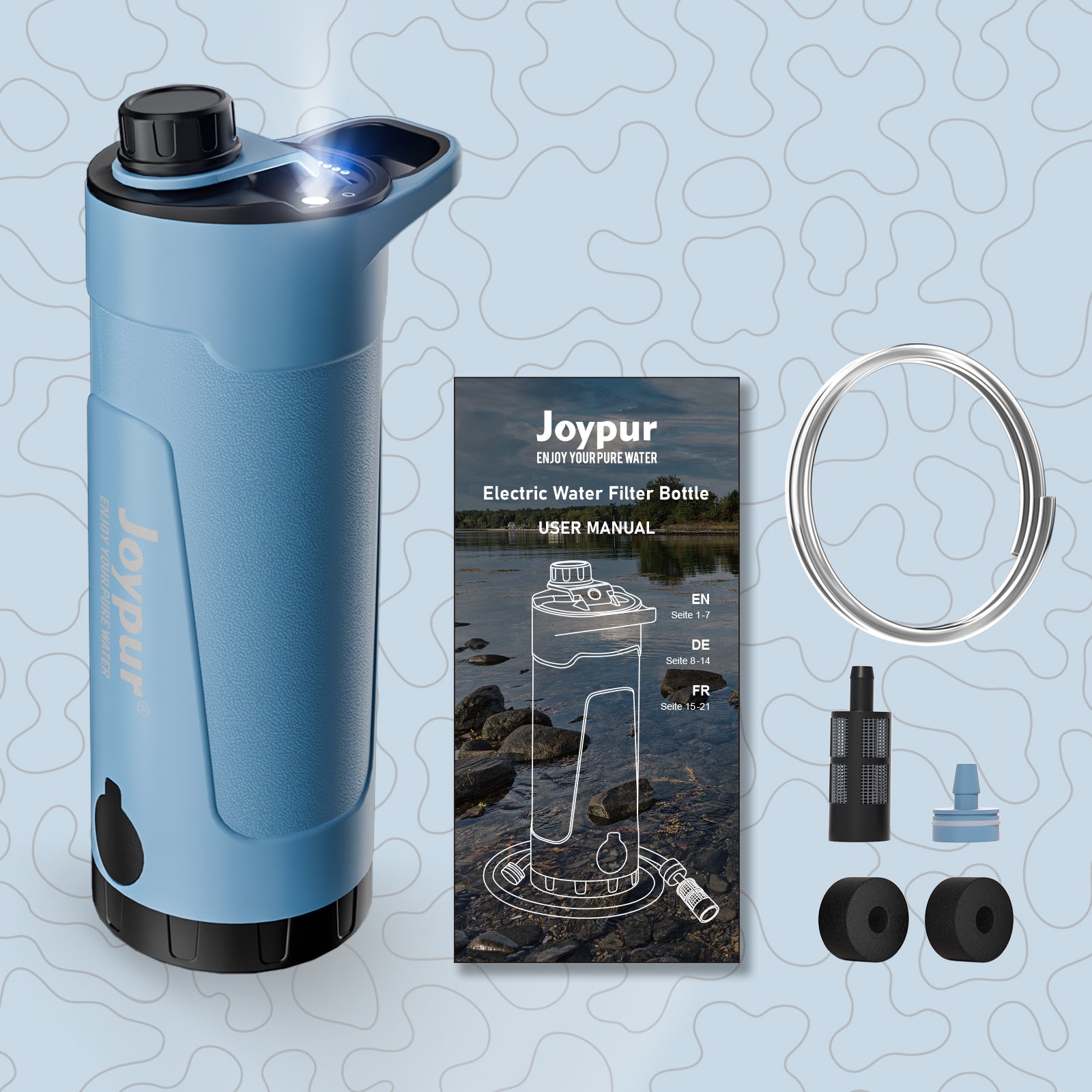 Joypur Portable Electric Water Filter Bottle – 22oz Purifier for Camping, Travel & Everyday Use