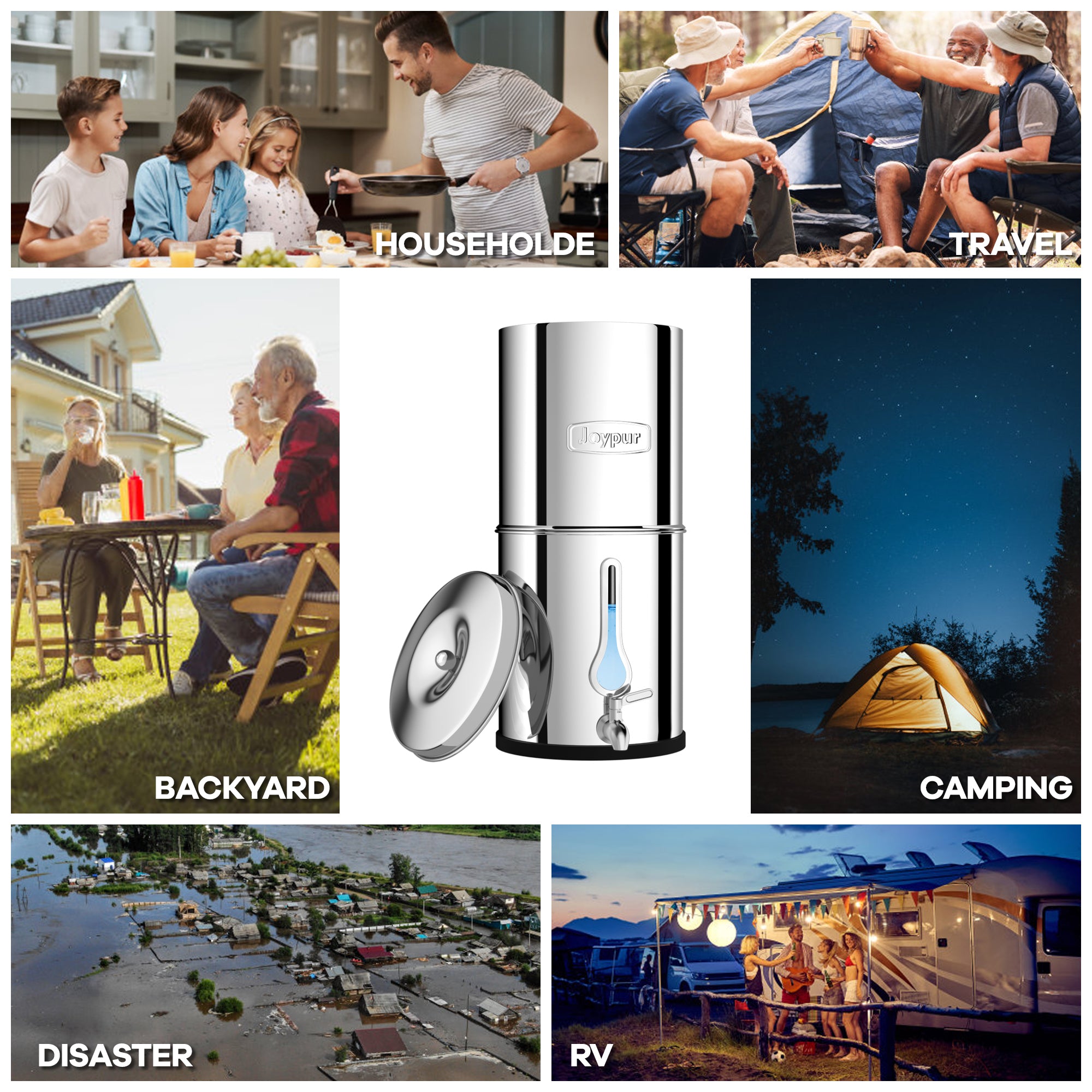 Joypur Visdow Classic Gravity Water Filter System with Iconic Dome Lid – 2.25 Gallon Stainless Steel Countertop Water Purifier