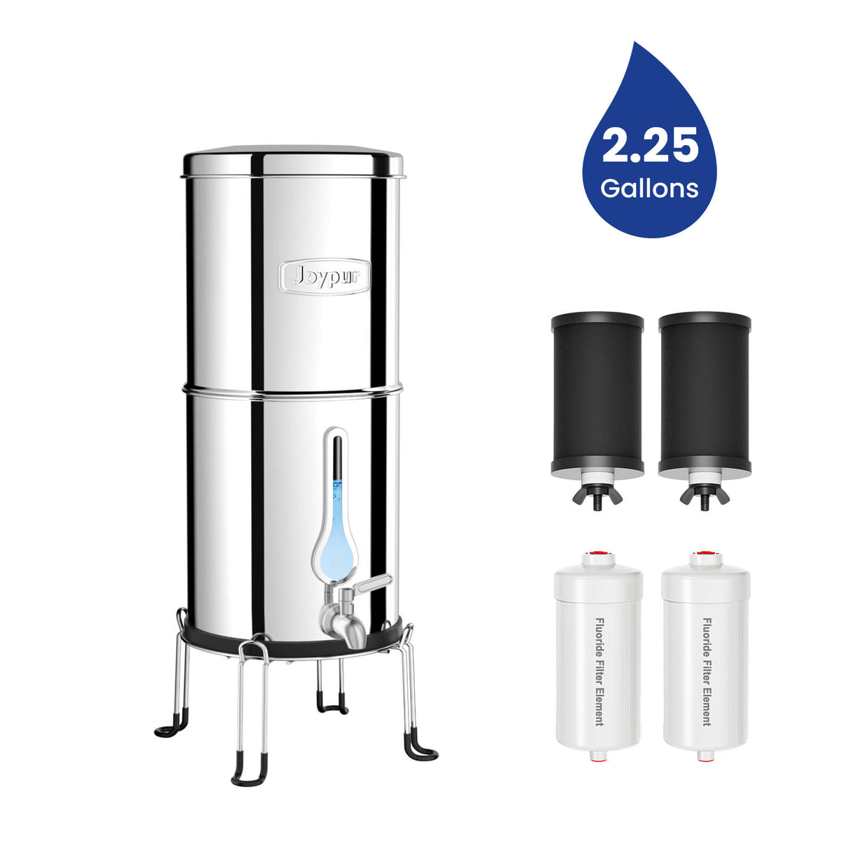 Joypur Visdow Classic Gravity Water Filter System with Iconic Dome Lid – 2.25 Gallon Stainless Steel Countertop Water Purifier