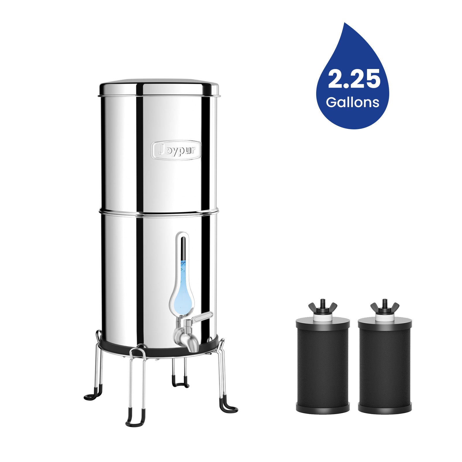 Joypur Visdow Classic Gravity Water Filter System with Iconic Dome Lid – 2.25 Gallon Stainless Steel Countertop Water Purifier